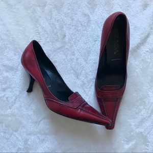 Prada Red Leather Pointed Toe Pumps